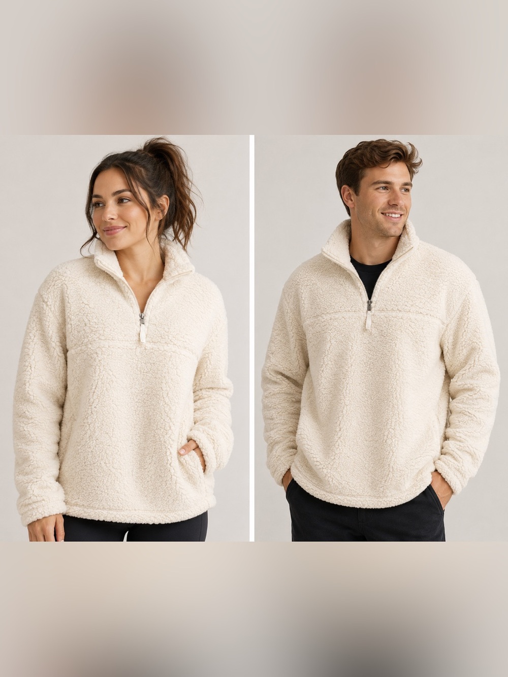 NWT Cozy Half-Zip Sherpa Pullover Sweater - Cream